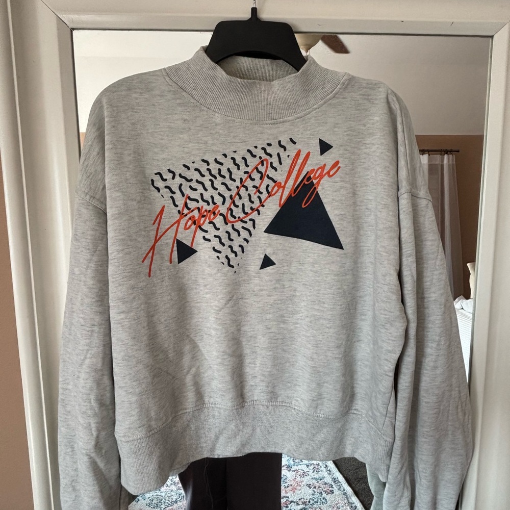 Hope College Gray Mock neck Crewneck Sweater with Graphic Design